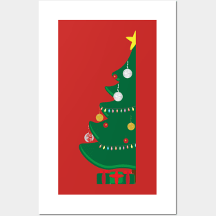 Decorated Christmas tree and Green and Red gifts Posters and Art